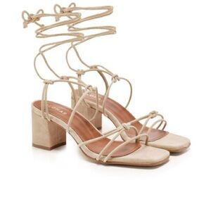 ALOHAS Beige Strappy Block Heels